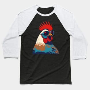 Rooster Wearing Sunglasses Baseball T-Shirt